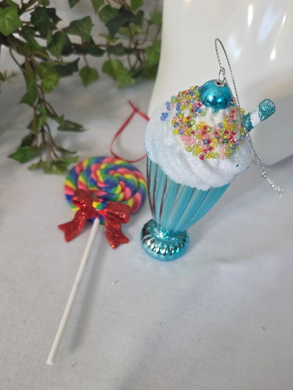 Sweet Treats Holiday Ornaments Set – Ice Cream Soda Milkshake & Lollipop